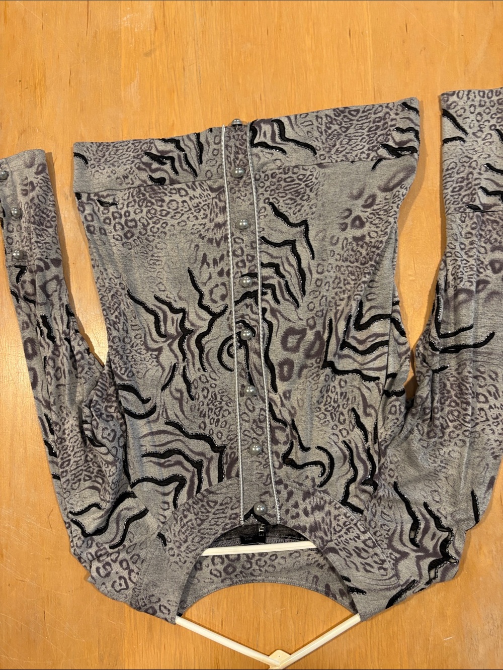 Women's Gray Animal-Print Button Cardigan